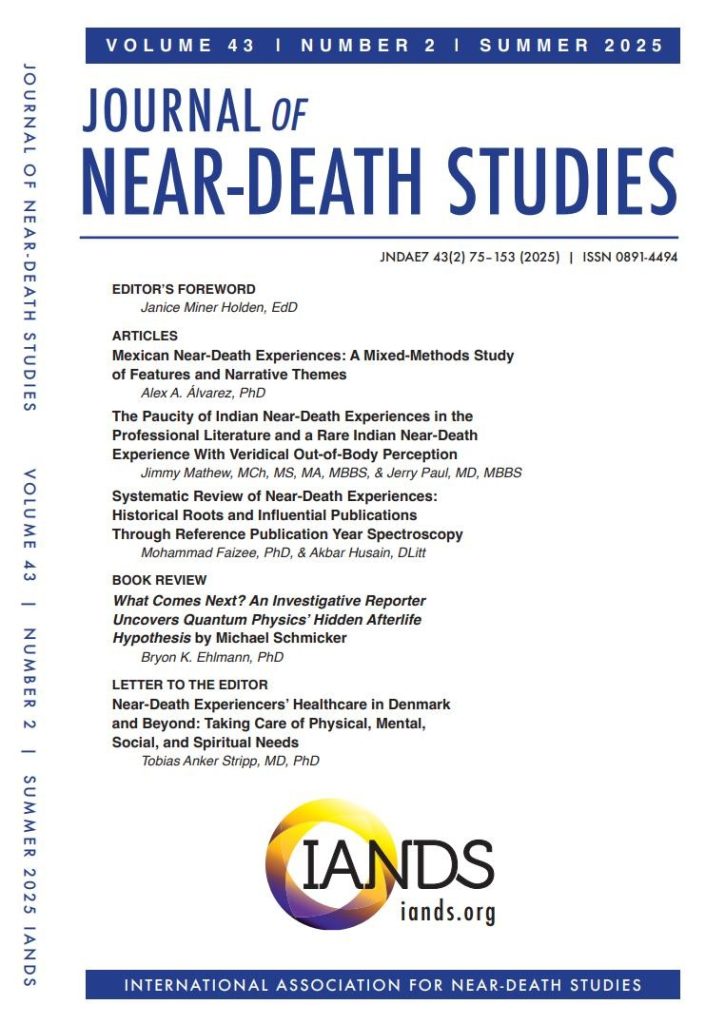 The cover for volume 43-2 of the journal of near-death studies, published by the international association for near-death studies (iands) summer 2025