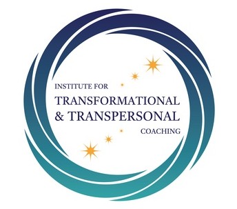 Logo for the institute for transformational & transpersonal coaching: a circular teal and navy spiral with orange stars and the institute name.